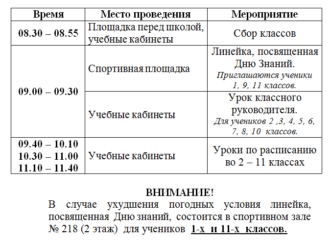 План 1 сентября